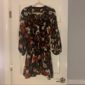 Red Dress Floral Dress with adjustable drawstring waist